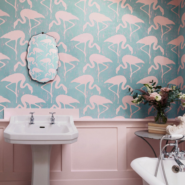 Flamingos Turquoise Pink Wallpaper by Sanderson